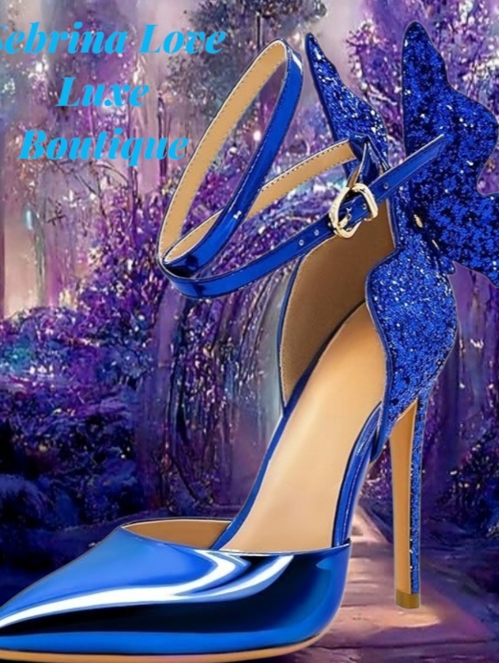 Ethereal Cobalt Blue Sparkle Butterfly Heels